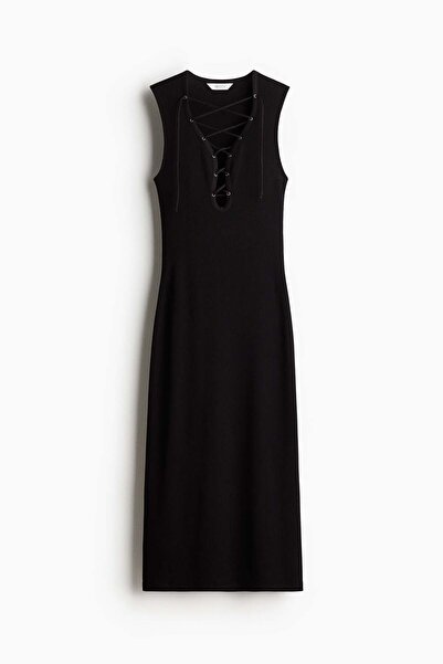 H&M Ribbed lacing-detail dress