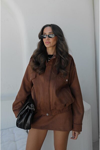 Havoş Taba Hilfers Suede Bomber Skirt Set