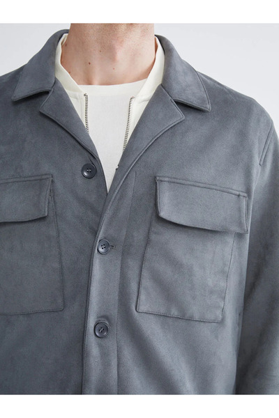 LC Waikiki LCW Vision Antrasit Standart Kalıp Gömlek Yaka Süet Erkek Mont