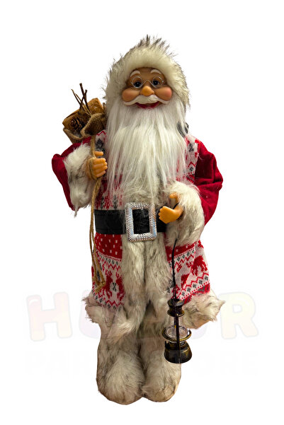 Huzur Party Store 45 cm Santa Claus Figure Christmas Tree Decor Ornament with Deer Pattern Clothing Lantern and Gift Sack Detail