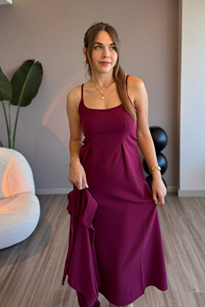 Aventien Burgundy Shirt Dress Two-Piece Set