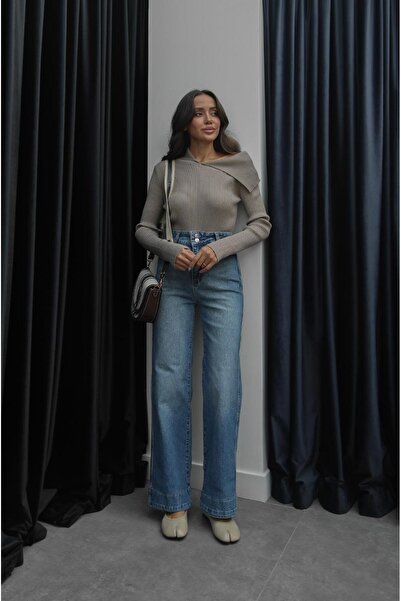 Havoş Blue Button Detailed Jeans Without Front Pockets