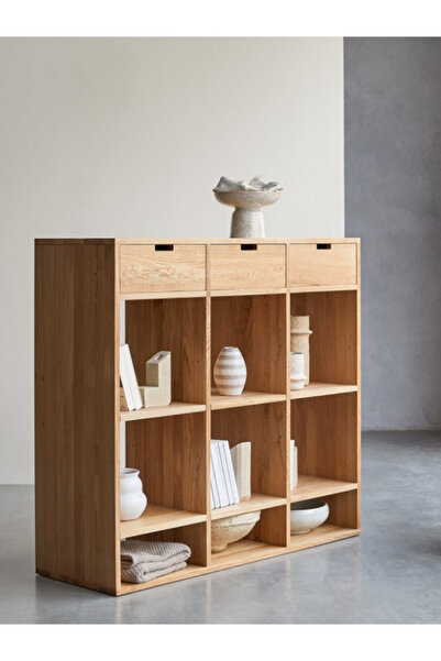 Creawood Masif Meşeden Alçak Kitaplık