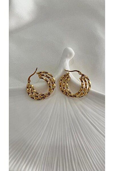 yeknova Çelik 3lü Burgu Model Halka Kararmaz Kadın Küpe