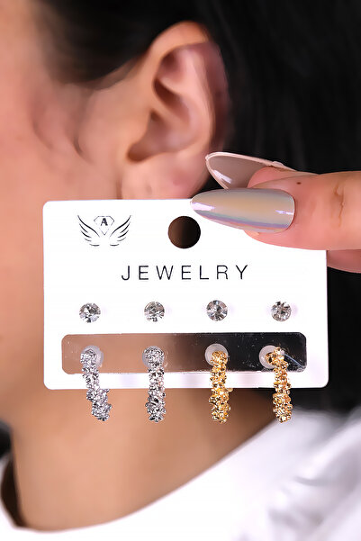 LOWEN AKSESUAR 8 قطع من الأقراط النسائية ذات اللون الذهبي والفضي