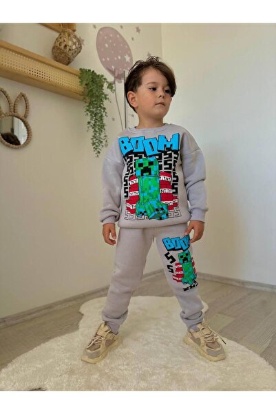 NUR BEBE Charactered Striped Boys' Double Tracksuit Set