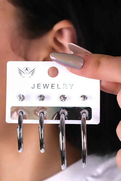 LOWEN AKSESUAR 8 قطع من الأقراط النسائية ذات اللون الفضي