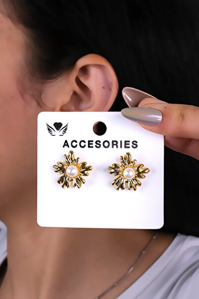 LOWEN AKSESUAR أقراط نسائية بتصميم زهرة مرصعة باللؤلؤ