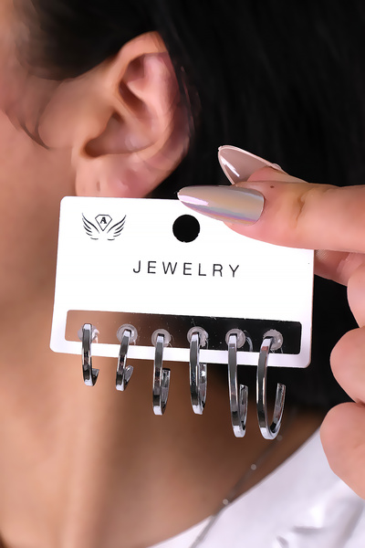 LOWEN AKSESUAR 6 قطع من الأقراط النسائية ذات اللون الفضي