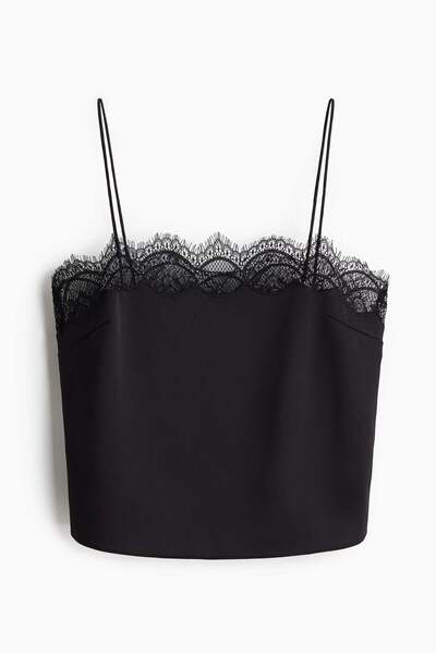H&M Lace-trimmed satin strappy top