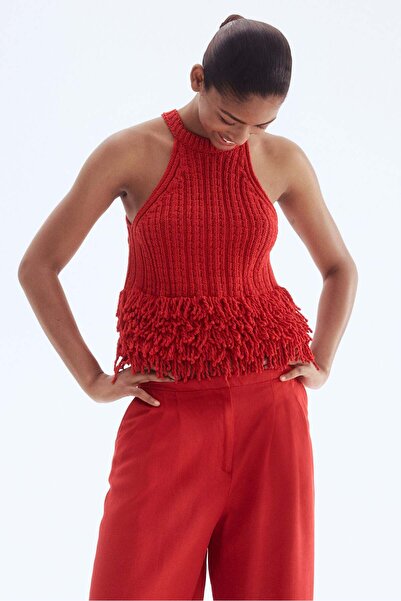 H&M بلوزة محبوكة مزينة بالشراشيب