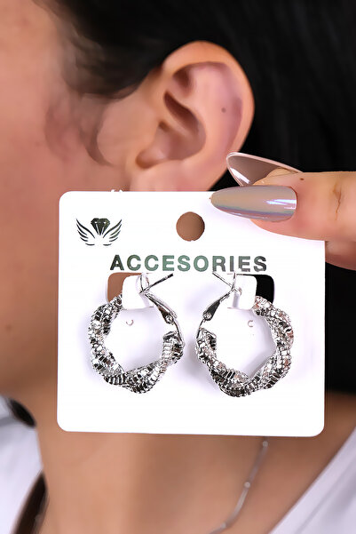 LOWEN AKSESUAR أقراط نسائية ملتوية باللون الفضي