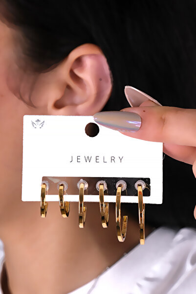 LOWEN AKSESUAR 6 قطع من الأقراط النسائية ذات اللون الذهبي ذات القطع الخاص