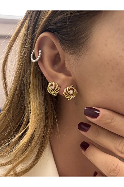 Butik XUping 14K taşlı İçiçe Geçme Küpe