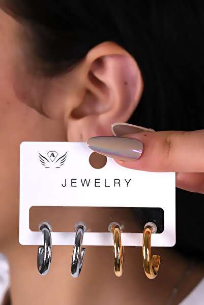 LOWEN AKSESUAR 4 قطع من الأقراط النسائية ذات اللون الذهبي والفضي