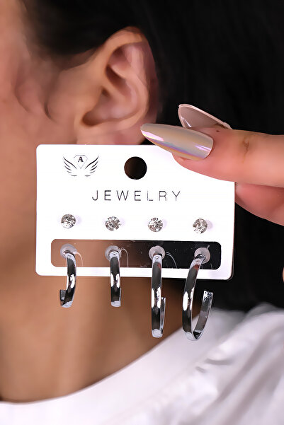 LOWEN AKSESUAR 8 قطع من الأقراط النسائية ذات اللون الفضي