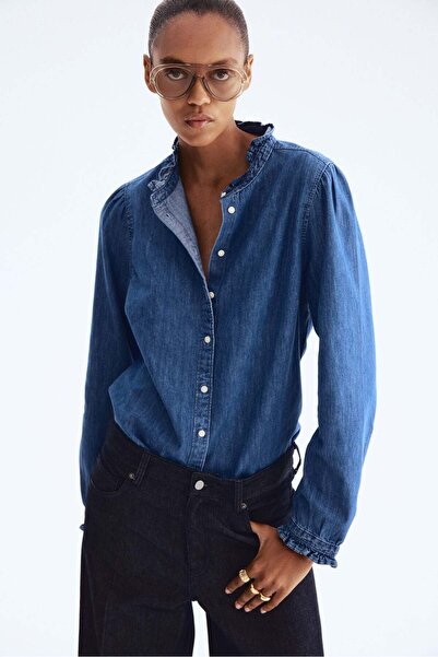 H&M Frill-trimmed denim blouse