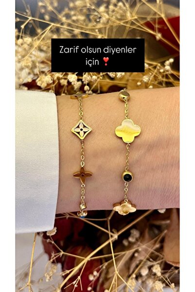 yeknova 14K Gold Renginde Marka Model Kararmaz Kadın İkili Kombin Bileklik