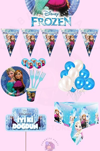 Evabrite Set de petrecere de aniversare Frozen Elsa pentru 8 persoane cu balo...
