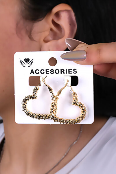 LOWEN AKSESUAR أقراط نسائية على شكل قلب ذهبي اللون