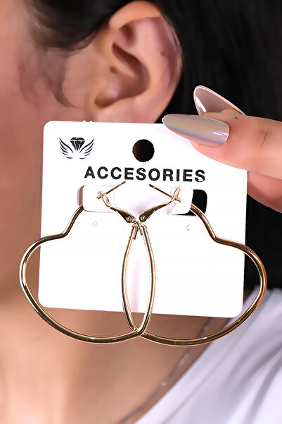 LOWEN AKSESUAR أقراط نسائية بتصميم قلب كبير الحجم باللون الذهبي