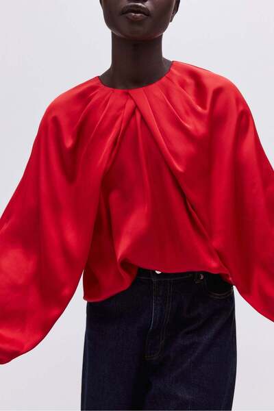 H&M Balloon-sleeved satin blouse