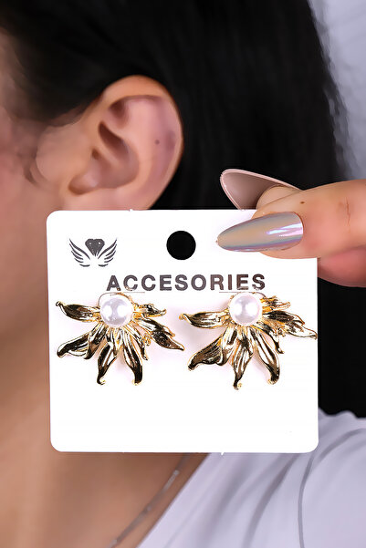 LOWEN AKSESUAR أقراط نسائية بتصميم زهرة مرصعة باللؤلؤ