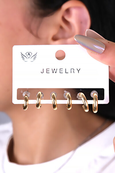 LOWEN AKSESUAR 6 قطع من أقراط دائرية ذهبية اللون للنساء