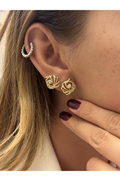 Butik XUping 14K taşlı İçiçe Geçme Küpe