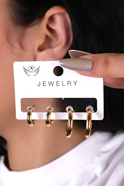 LOWEN AKSESUAR 4 قطع من الأقراط النسائية ذات اللون الذهبي