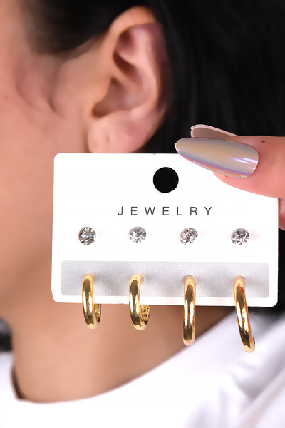 LOWEN AKSESUAR 8 قطع من الأقراط النسائية ذات اللون الذهبي والفضي