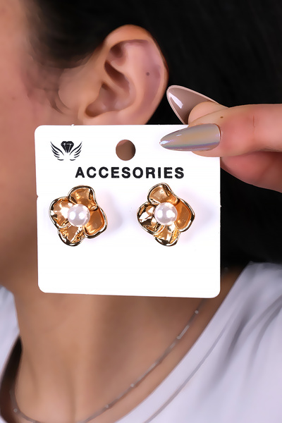 LOWEN AKSESUAR أقراط نسائية بتصميم زهرة مرصعة باللؤلؤ