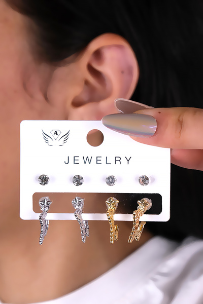 LOWEN AKSESUAR 8 قطع من أقراط نسائية ذهبية وفضية اللون على شكل نجمة