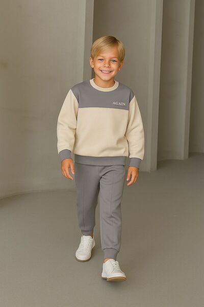 KOKOŞ BEBEK Boy's Gray Color Block Style Tracksuit Set - Age 3/10 - 31516