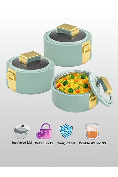 TSUMAB Premium Double-Walled Hot Pot Set (1000 ml + 1500 ml + 2000 ml) – Elegant Mint Green