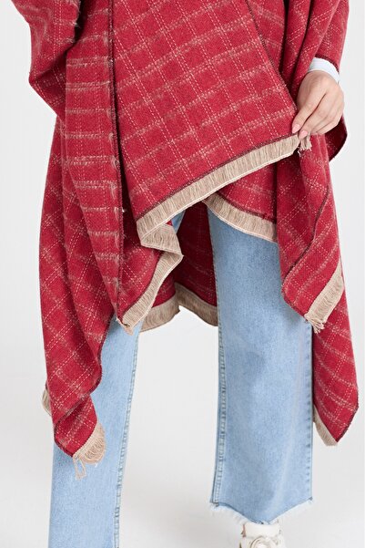 Ş&A BOUTIQE Poncho - Cotton Polyester Blend Stylish and High-Quality Fabric - Red