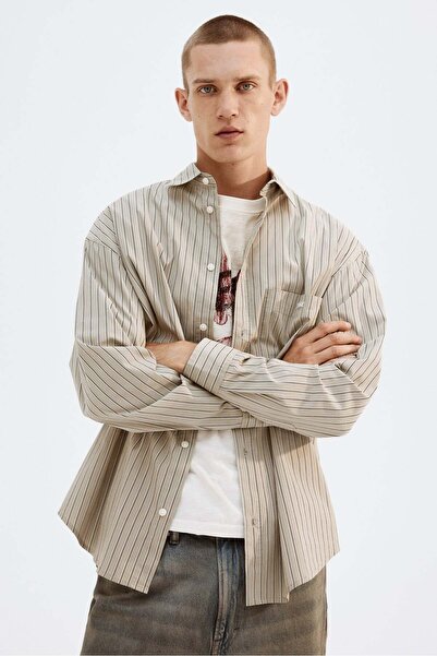 H&M قميص بوبلين فضفاض