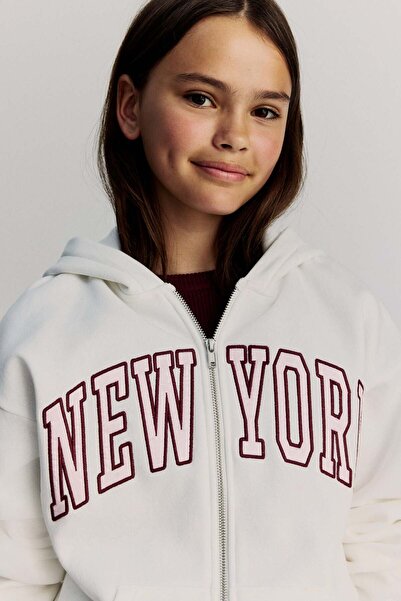 H&M هودي بسحاب مع تطريز