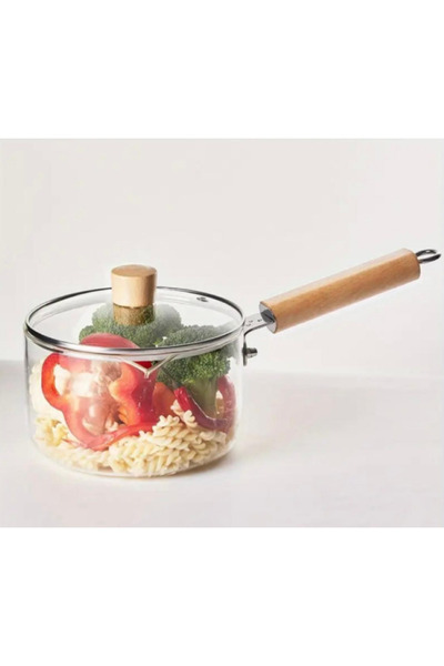 OEM Transparent glass saucepan/kettle with wooden handle – heat-resistant, elegant, modern