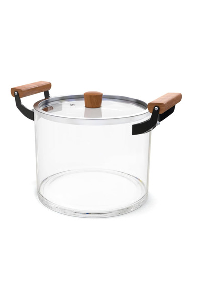 OEM Transparent glass pot with wooden handle – heat-resistant, elegant, modern