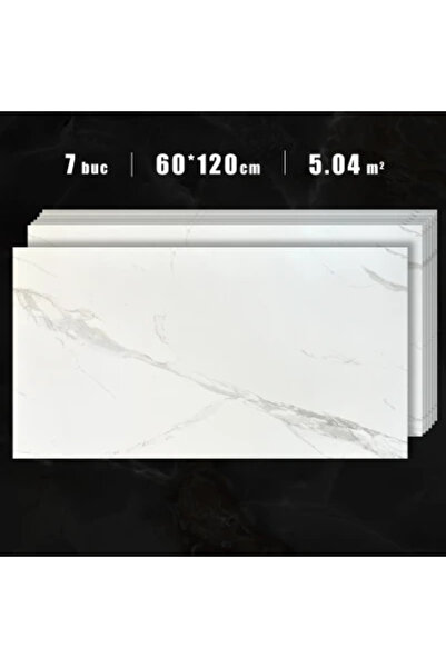 MallDeco Set 7 buc. LVT placi de pardoseala autoadezive, stil marmura alb