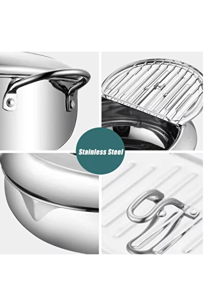 OEM Stainless steel frying pan with thermometer and sieve - multifunctional household fryer