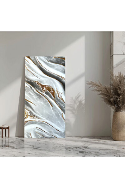 MallDeco Set 4 autocolante de perete stil marmură 60cm x 120cm, gri-auriu