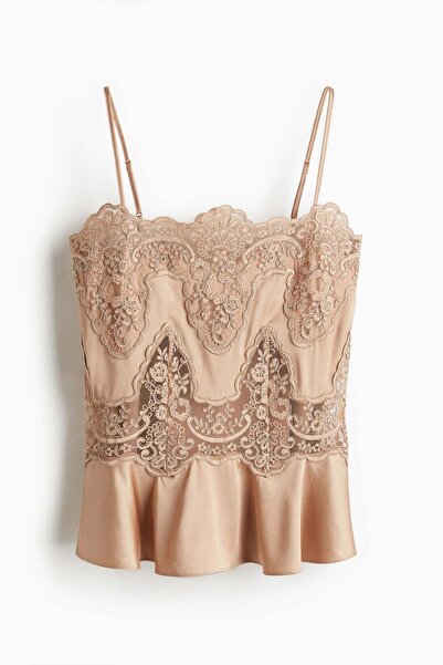 H&M Lace-inset satin strappy top