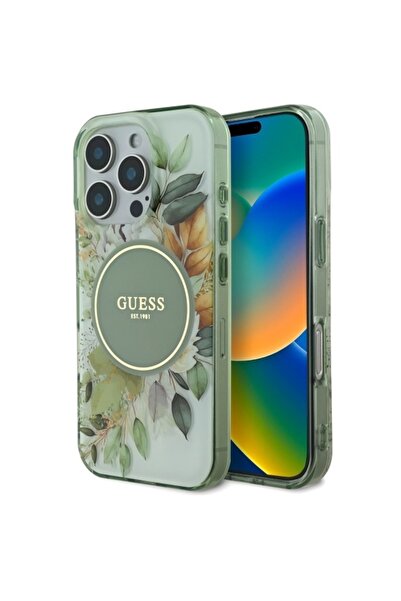 Guess Husa Flower & Tonal Circle MagSafe iPhone 16 Pro Verde