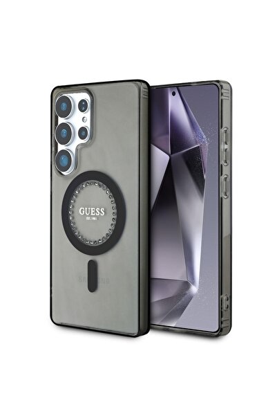 Guess Husa Rhinestones Ring MagSafe Samsung Galaxy S25 Ultra Negru