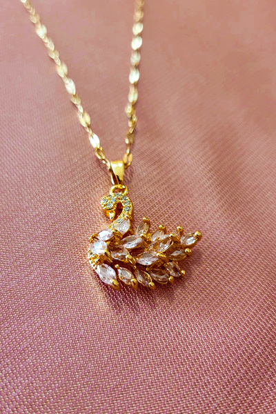 Cabra Takı Işıltılı Kuğu 316L Paslanmaz Gold Çelik Kolye - Premium Hediyelik ...
