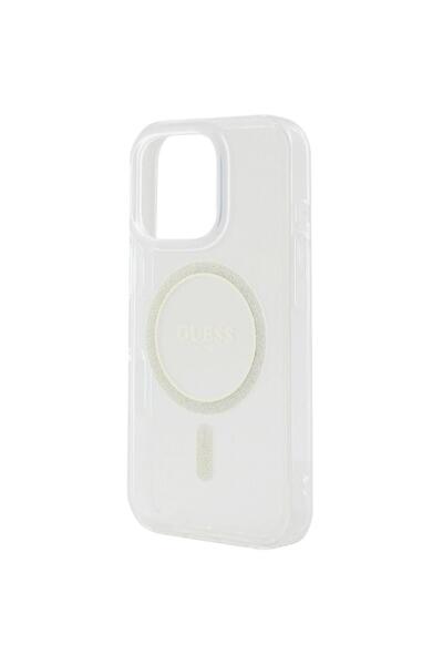 Guess Husa Glitter Ring MagSafe iPhone 16 Pro Transparent