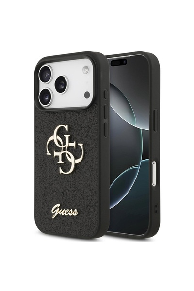 Guess Husa Fixed Glitter 4G Metal Logo iPhone 17 Pro Negru