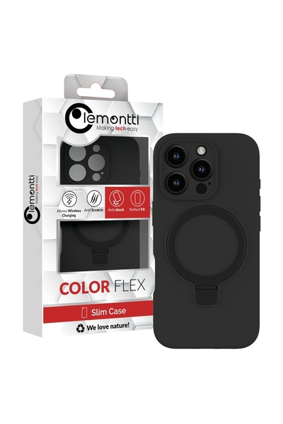 lemontti Husa Liquid Silicon MagSafe iPhone 16 Pro, cu suport, Negru